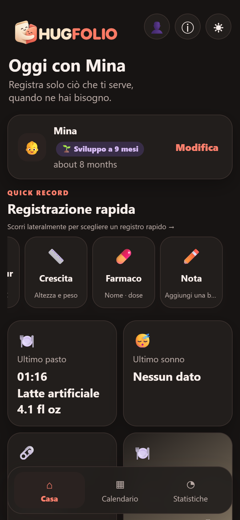 Registra rapidamente le cure quotidiane