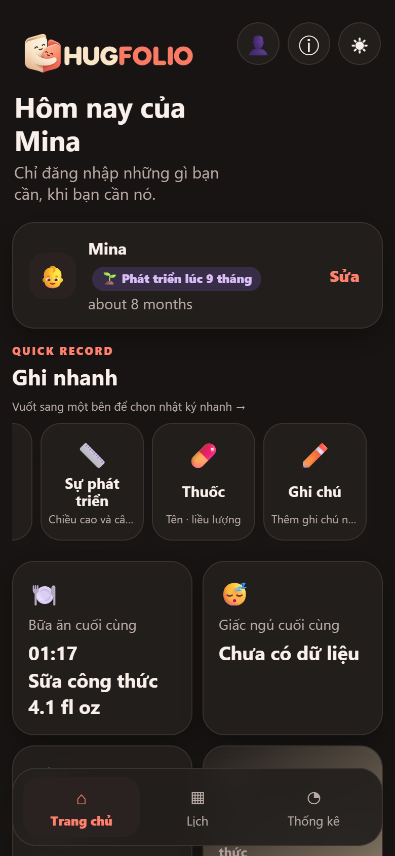 Ghi nhanh việc chăm sóc hằng ngày