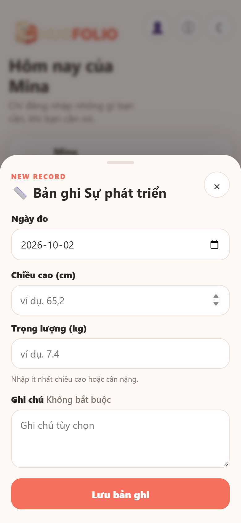 Theo dõi chiều cao và cân nặng